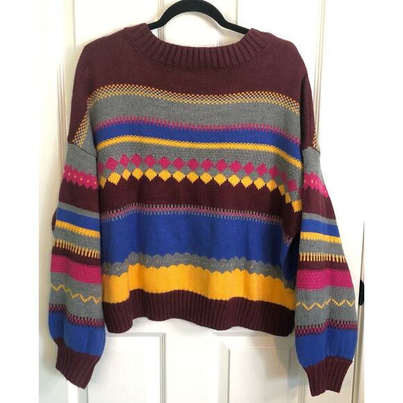 Lane Bryant Size 18/20 Multicolor Fair Isle Sweater Colorful Stripes Bright Bold - Picture 6 of 7